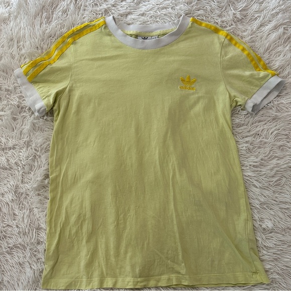 Adidas Originals 3-Stripes Trefoil Ringer Tee Yellow White T-Shirt Size Medium - Picture 8 of 13